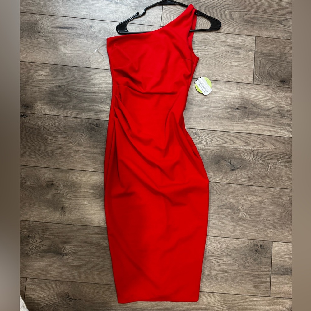 Midi Red One-Shoulder Dress